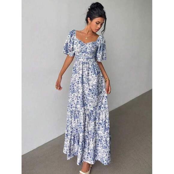Dresses & Skirts - Selianne Short Sleeve Beach Music Festival Ditsy Floral Maxi Dre